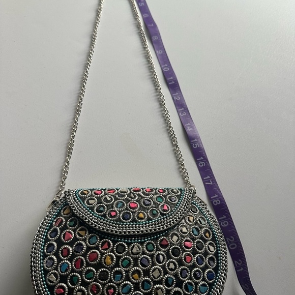 Ramla Handmade Mosaic Tile Convertible Clutch/Crossbody Bag Silver Rainbow NWOT - Picture 8 of 12